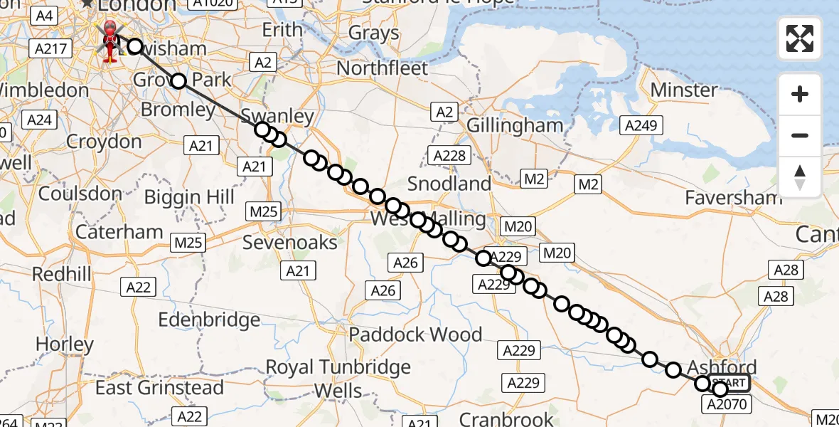 Routekaart van de vlucht: Air Ambulance Helicopter to Kings College London Hospital, Kings College London Hospital