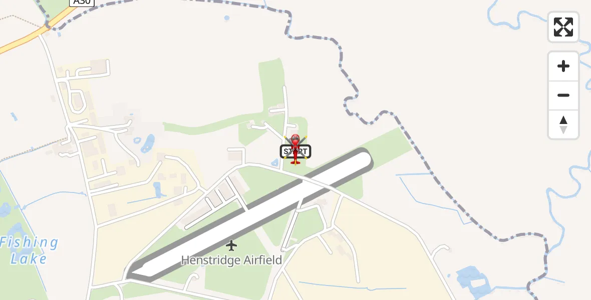Flight route map: Air Ambulance Helicopter to Henstridge Airfield, Henstridge Airfield