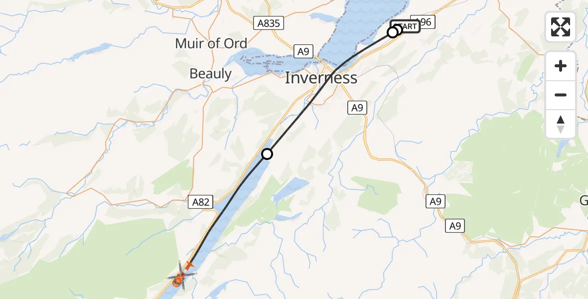 Flight route map: Coastguard Helicopter to Loch Ness, Loch Ness