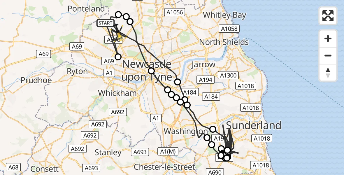 Flight route map: Police Helicopter to Newcastle upon Tyne, Falcon Way