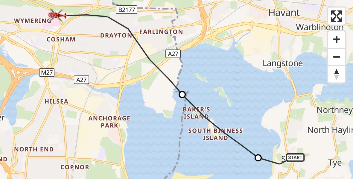 Routekaart van de vlucht: Air Ambulance Helicopter to Queen Alexandra Hospital, London Road