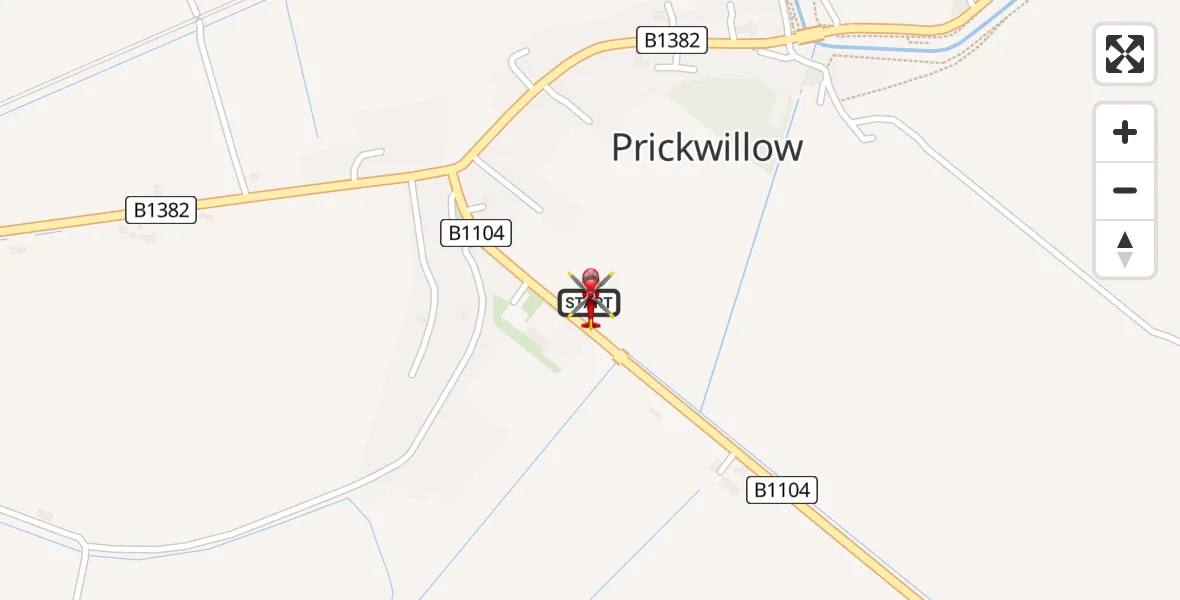 Flight route map: Air Ambulance Helicopter to Prickwillow, Putney Hill Road