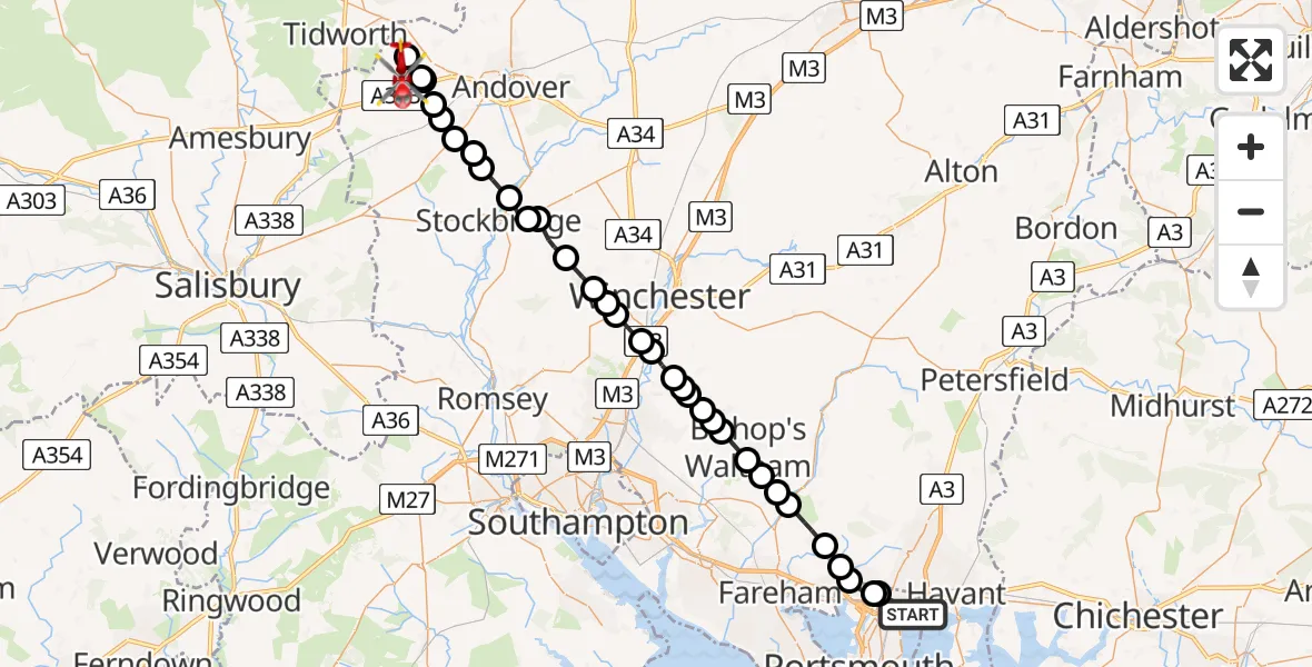 Routekaart van de vlucht: Air Ambulance Helicopter to Kimpton, Down Road