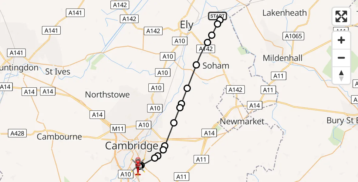 Routekaart van de vlucht: Air Ambulance Helicopter to Papworth Hospital, Papworth Hospital