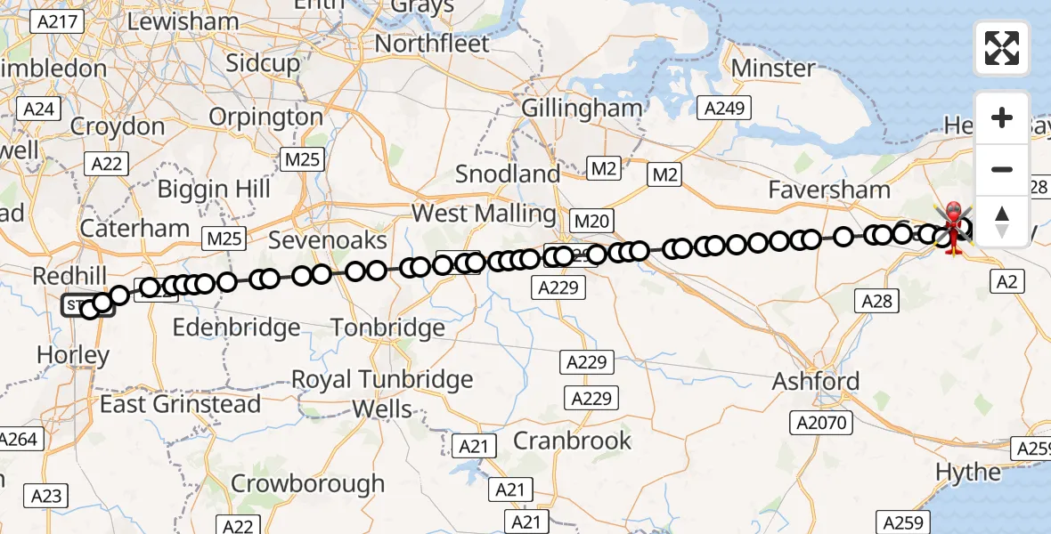 Flight route map: Air Ambulance Helicopter to Harbledown, Knight Avenue