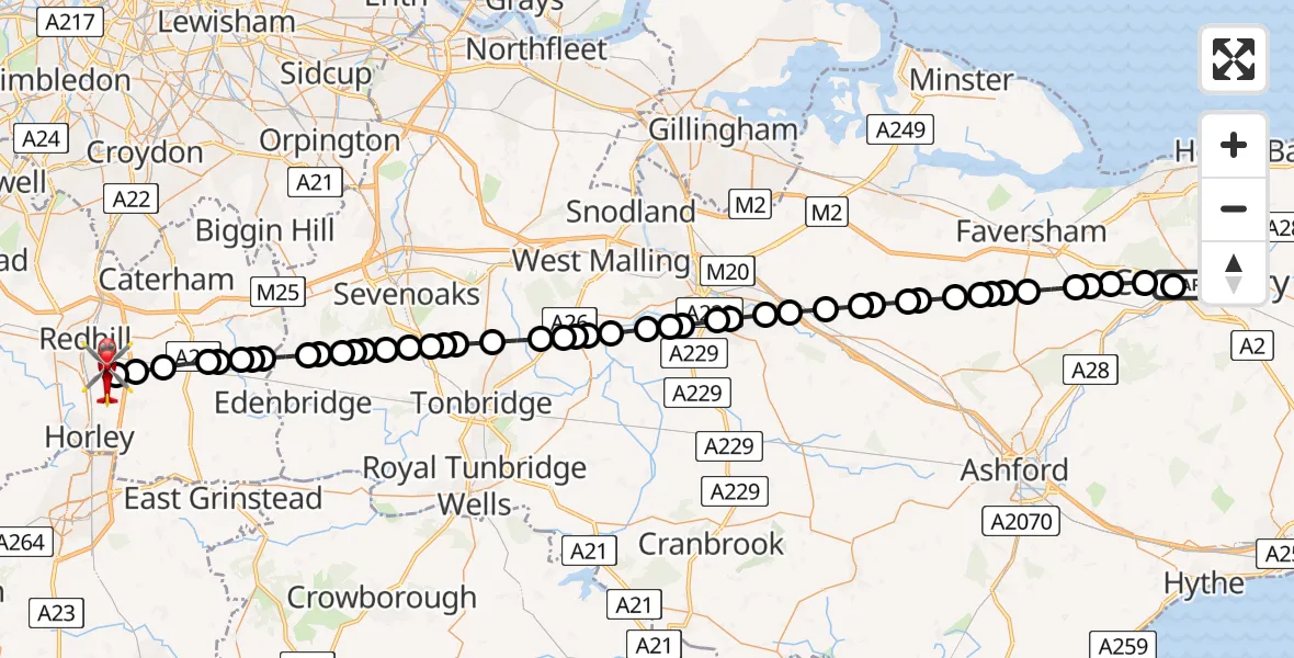 Routekaart van de vlucht: Air Ambulance Helicopter to Redhill Aerodrome, Redhill Aerodrome