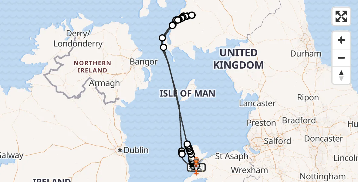 Flight route map: Coastguard Helicopter to Caernarfon Airport, Caernarfon Airport
