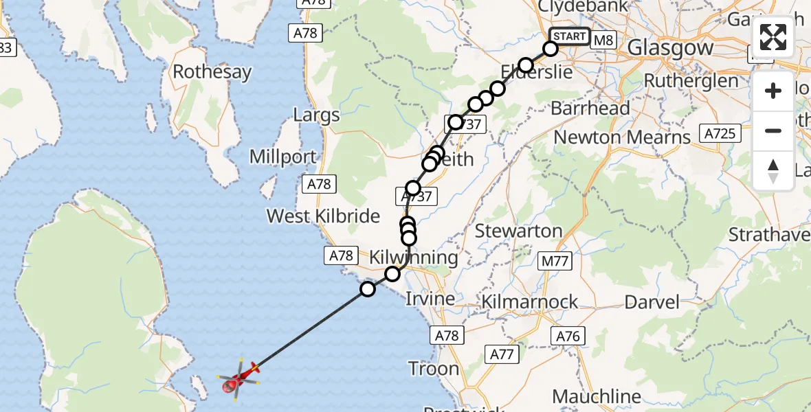 Flight route map: Air Ambulance Helicopter to Inner Seas, Inner Seas