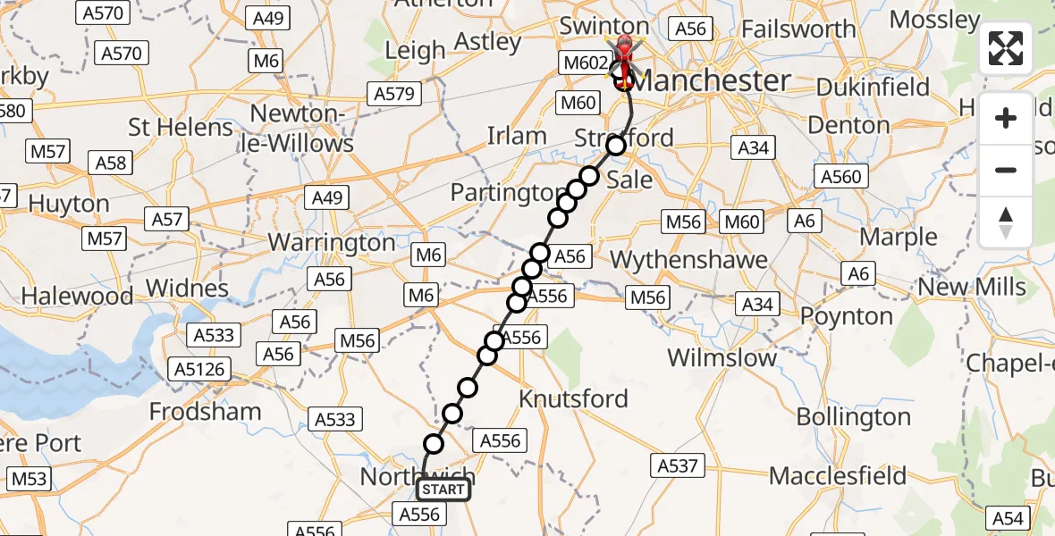 Routekaart van de vlucht: Air Ambulance Helicopter to Eccles, Stott Lane