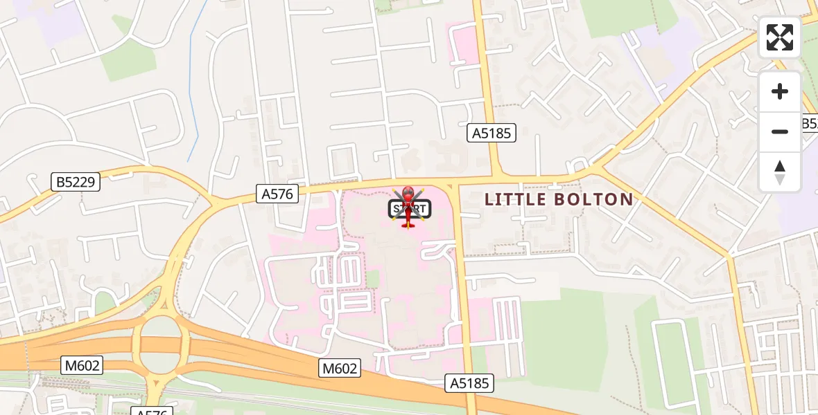 Flight route map: Air Ambulance Helicopter to Eccles, Stott Lane