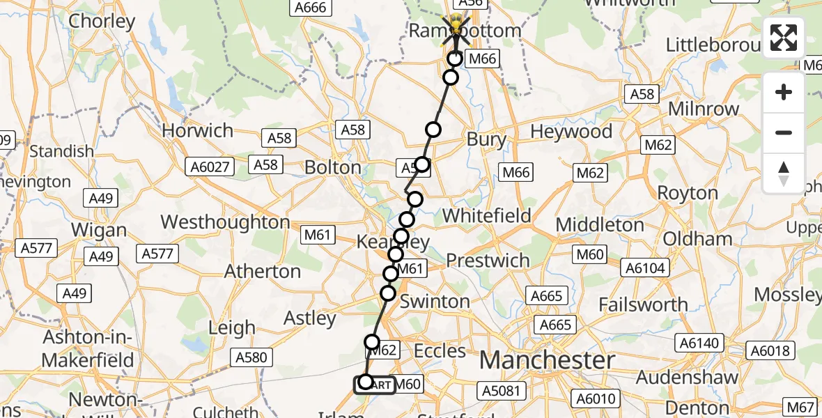 Routekaart van de vlucht: Police Helicopter to Holcombe, Moors View