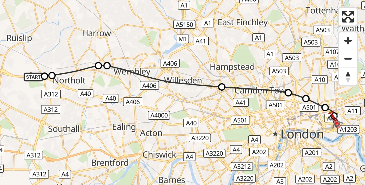 Flight route map: Air Ambulance Helicopter to Royal London Hospital, Royal London Hospital