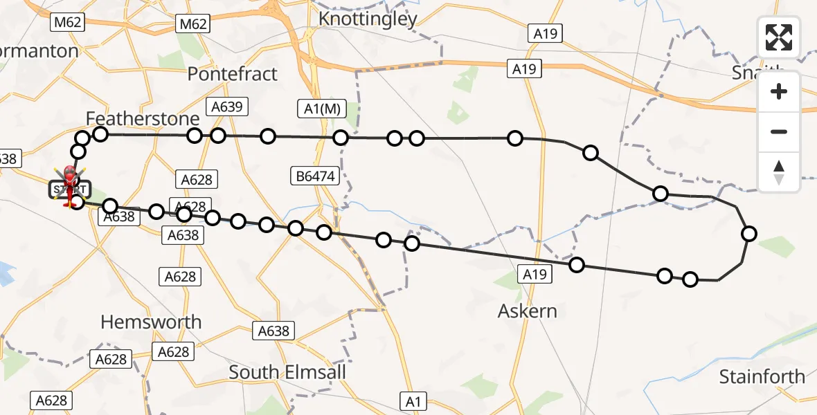 Flight route map: Air Ambulance Helicopter to YAA Nostell Helicopter Port, YAA Nostell Helicopter Port
