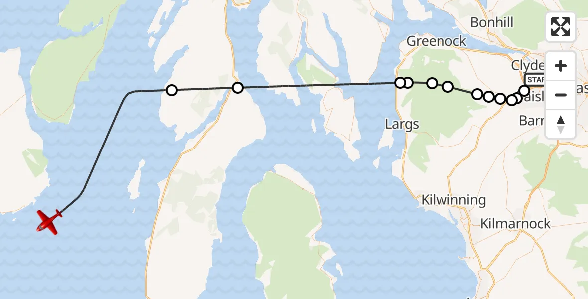 Flight route map: Air Ambulance Aircraft to Inner Seas, Inner Seas