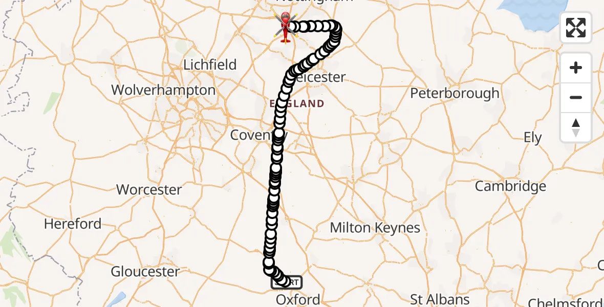 Routekaart van de vlucht: Air Ambulance Helicopter to East Midlands Airport, East Midlands Airport