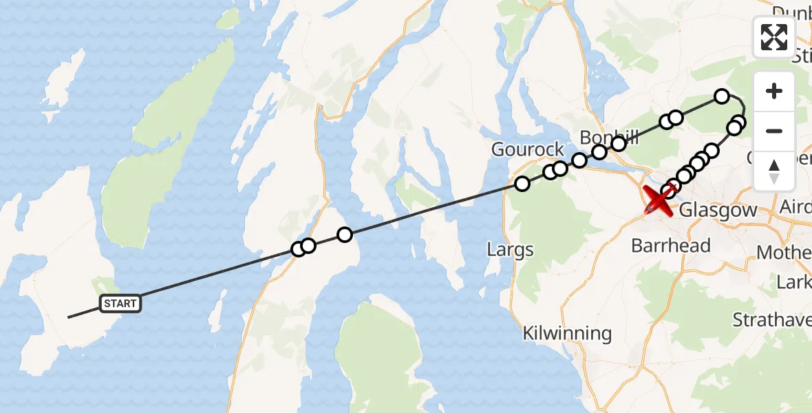 Routekaart van de vlucht: Air Ambulance Aircraft to Glasgow Airport, Glasgow Airport