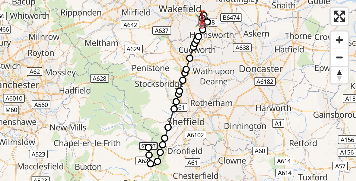Routekaart van de vlucht: Air Ambulance Helicopter to YAA Nostell Helicopter Port, YAA Nostell Helicopter Port