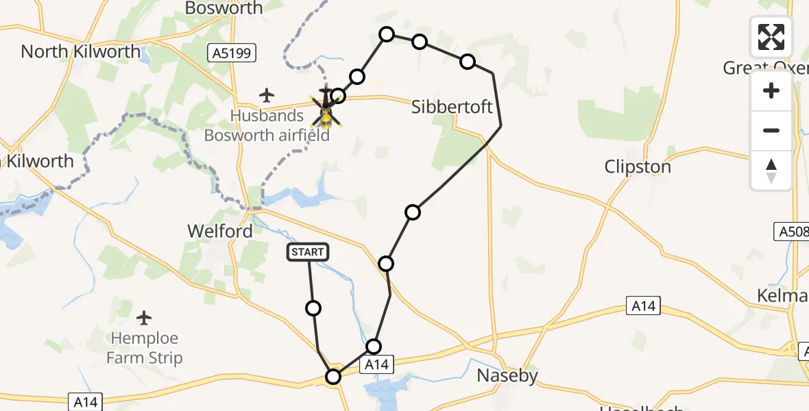Routekaart van de vlucht: Police Helicopter to Harborough, Sulby Road