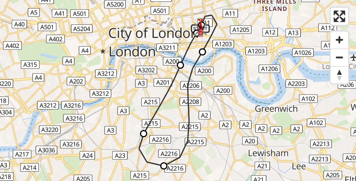 Flight route map: Air Ambulance Helicopter to Royal London Hospital, Royal London Hospital