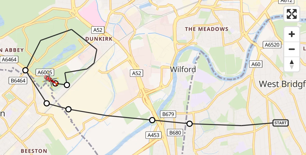 Routekaart van de vlucht: Air Ambulance Helicopter to Beeston, Summer Crescent