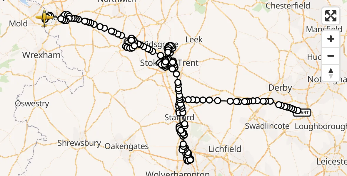 Flight route map: Police Aircraft to Hawarden Airport, Hawarden Airport