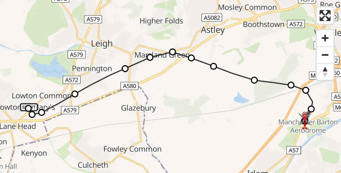 Routekaart van de vlucht: Air Ambulance Helicopter to Manchester Barton Aerodrome, Trident Road
