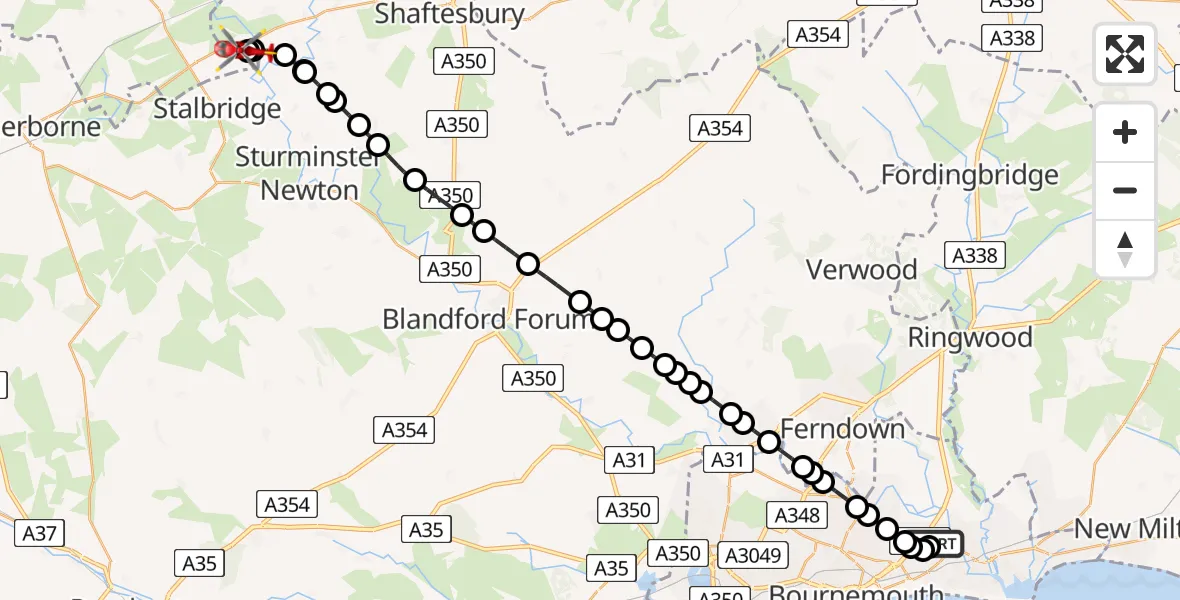 Routekaart van de vlucht: Air Ambulance Helicopter to Henstridge Airfield, Henstridge Airfield