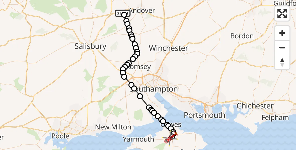 Flight route map: Air Ambulance Helicopter to Newport, Monks Brook