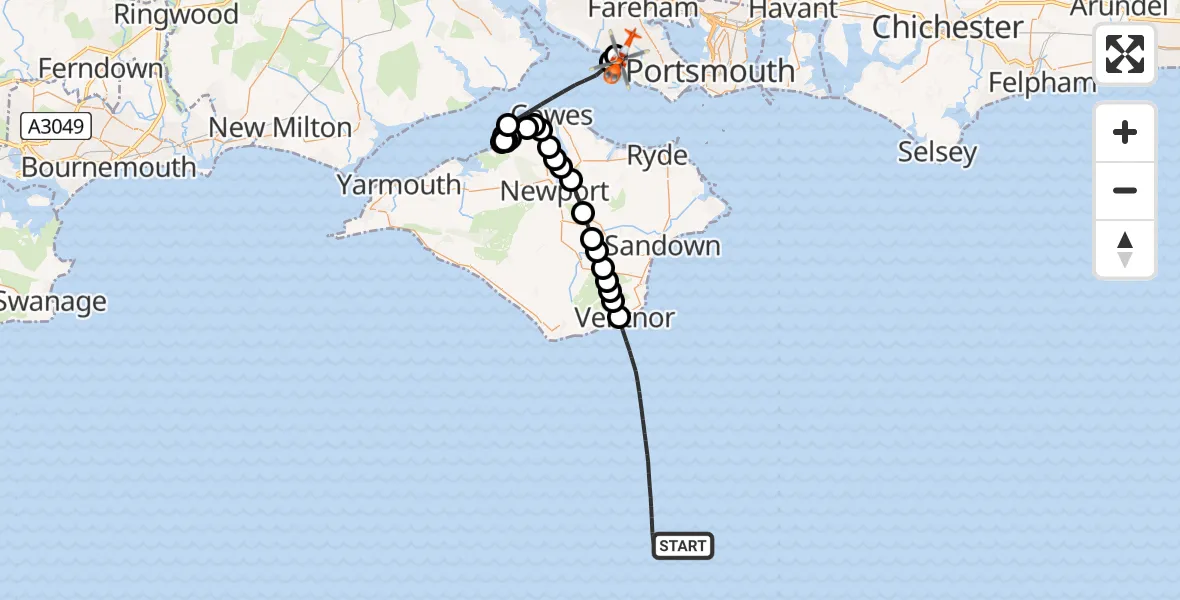 Flight route map: Coastguard Helicopter to Solent Airport, Solent Airport