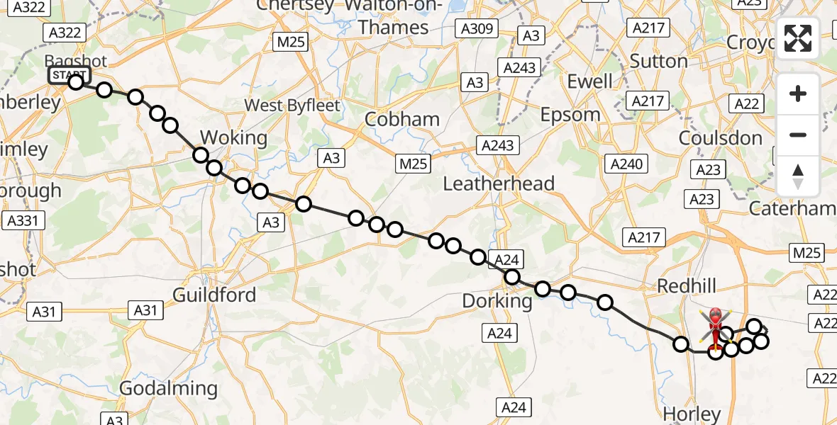 Routekaart van de vlucht: Air Ambulance Helicopter to Redhill Aerodrome, Redhill Aerodrome