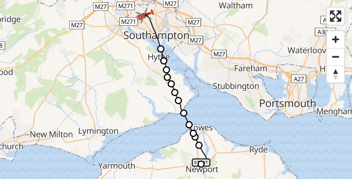 Flight route map: Air Ambulance Helicopter to Southampton, Seymour Road
