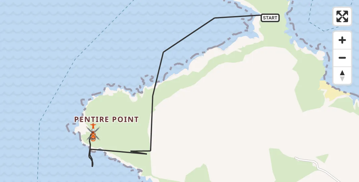 Flight route map: Coastguard Helicopter to New Polzeath, Atlantic Terrace