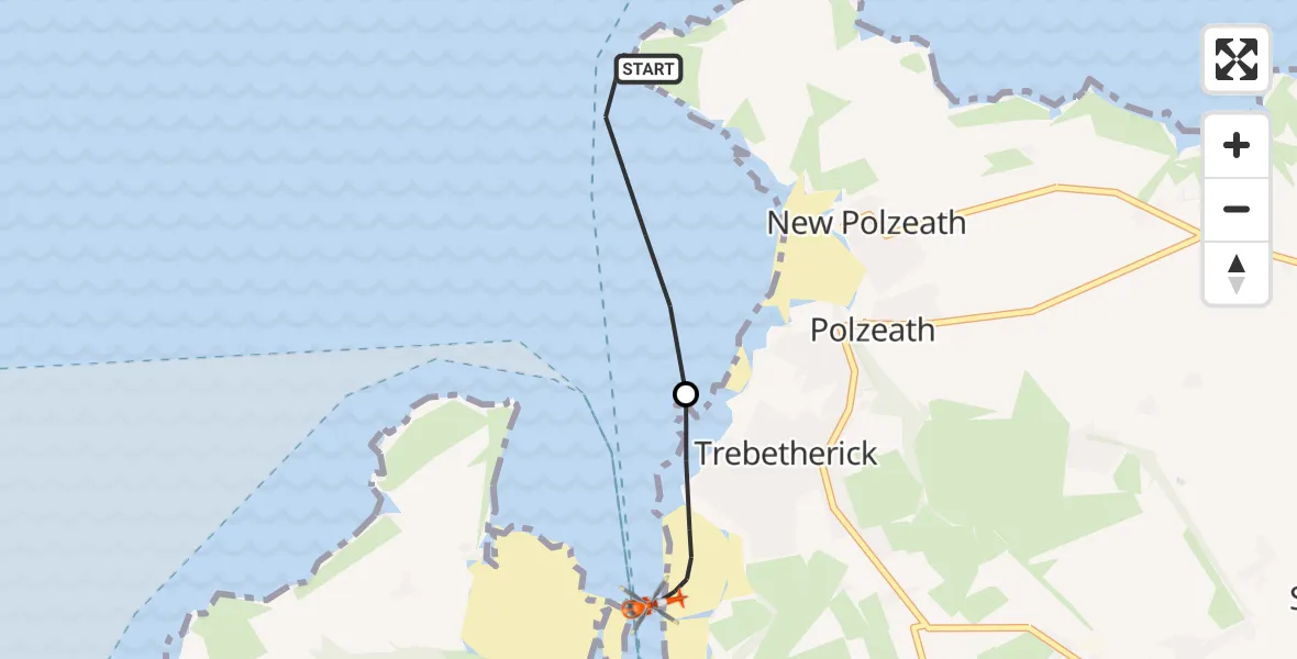 Routekaart van de vlucht: Coastguard Helicopter to Trebetherick, Trebetherick