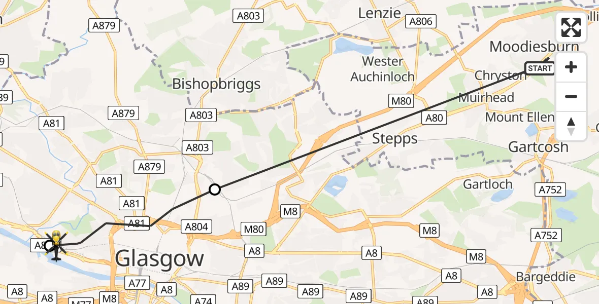 Routekaart van de vlucht:  to Glasgow City Heliport, Glasgow City Heliport