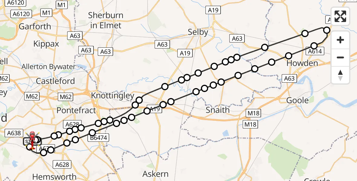 Flight route map: Air Ambulance Helicopter to YAA Nostell Helicopter Port, YAA Nostell Helicopter Port