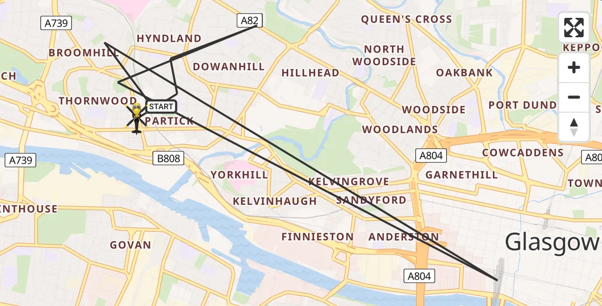 Flight route map: Police Helicopter to Glasgow, Crow Road