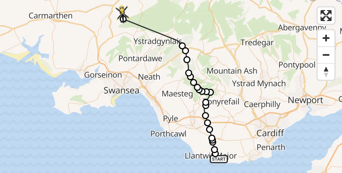 Routekaart van de vlucht: Police Helicopter to Trap, Trap
