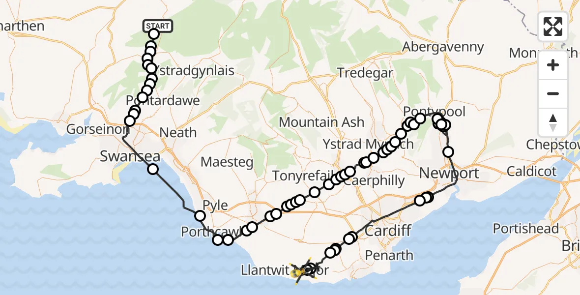 Routekaart van de vlucht: Police Helicopter to MOD St Athan, MOD St Athan