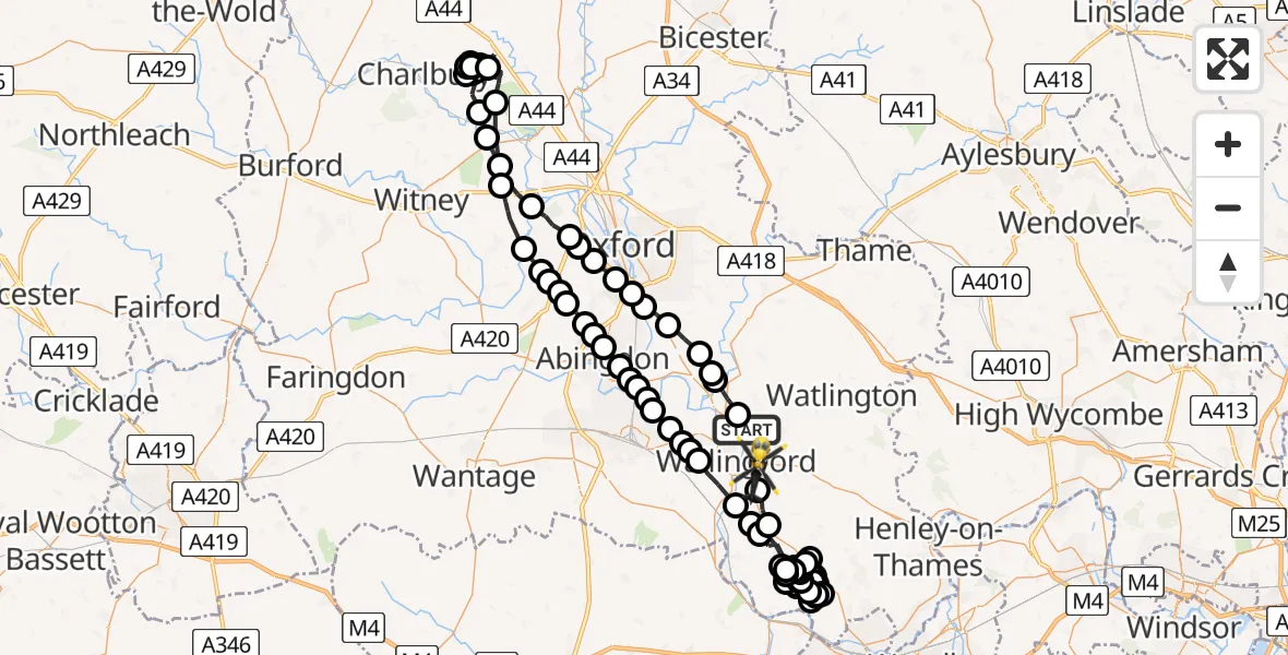 Flight route map: Police Helicopter to Crowmarsh Gifford, Cox's Lane