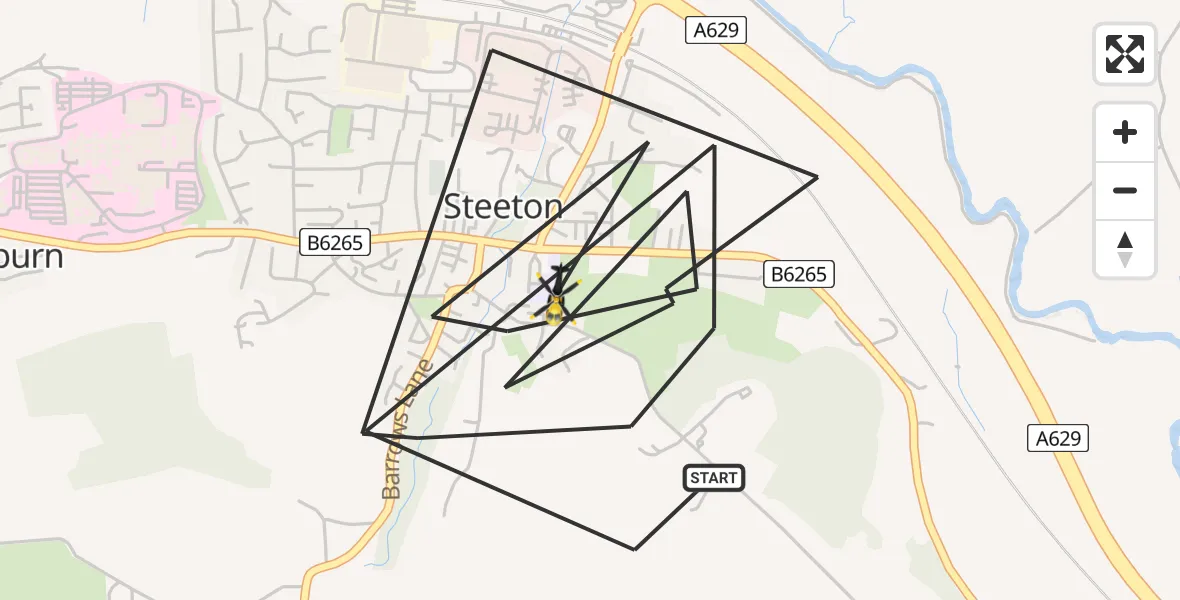 Flight route map: Police Helicopter to Steeton, Market Street