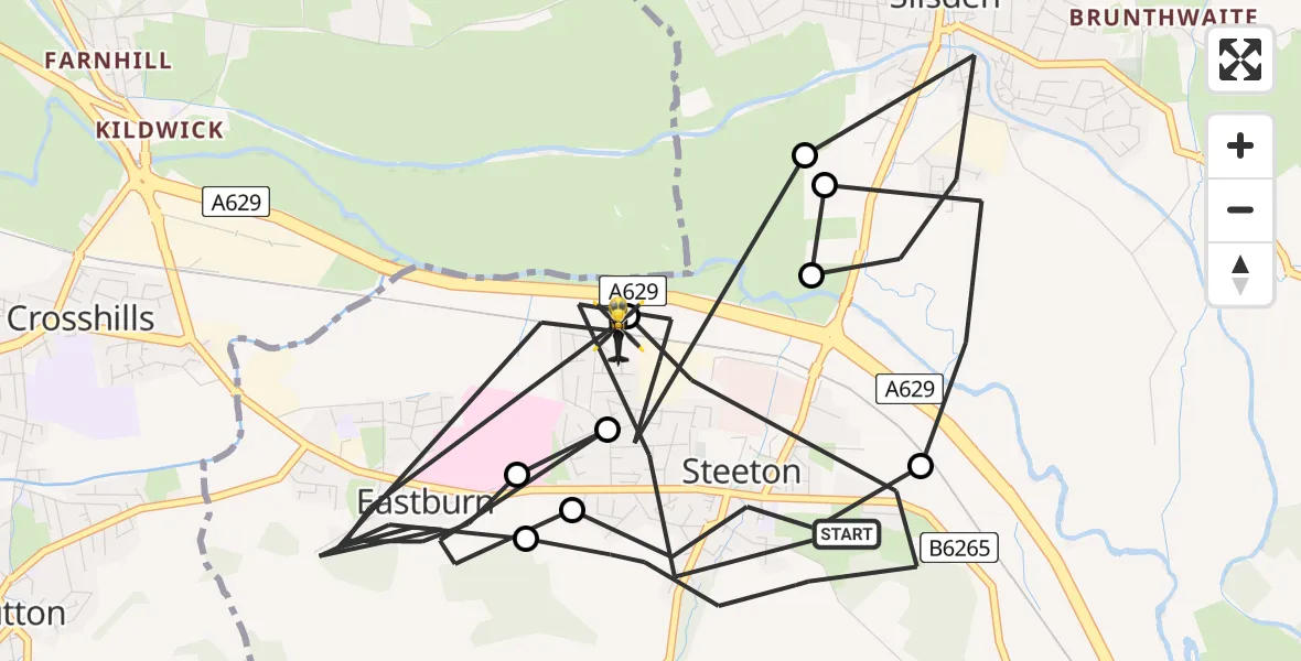 Flight route map: Police Helicopter to Steeton, Acton Court