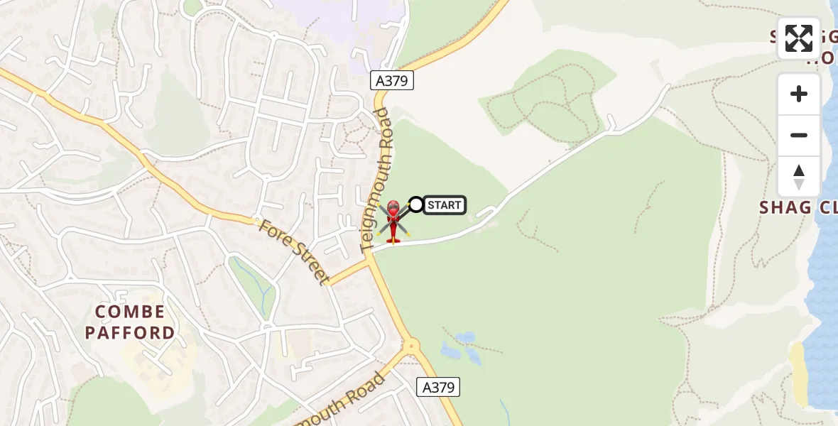 Routekaart van de vlucht: Air Ambulance Helicopter to Watcombe, Teignmouth Road