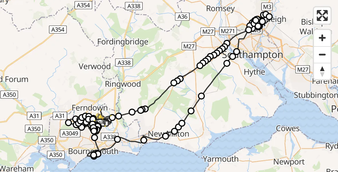 Flight route map: Police Helicopter to Bournemouth Airport, Bournemouth Airport