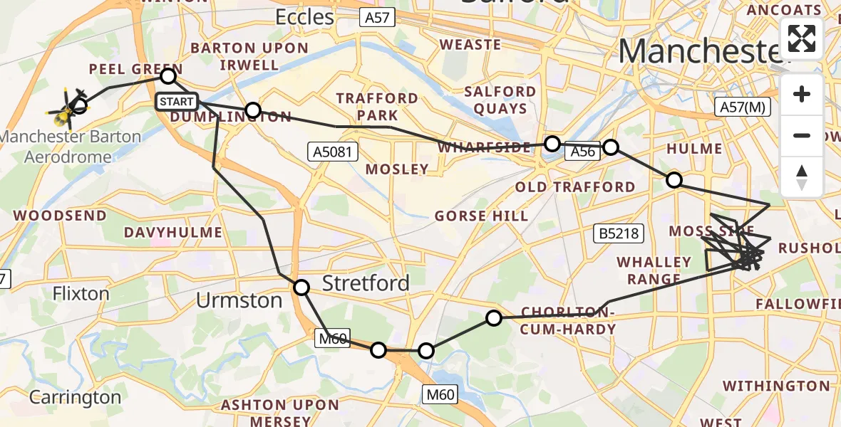 Flight route map: Police Helicopter to Manchester Barton Aerodrome, Manchester Barton Aerodrome