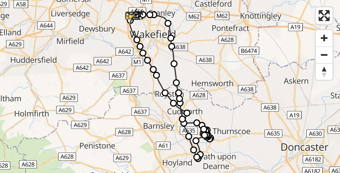 Flight path map showing Police Helicopter route from East Ardsley to East Ardsley