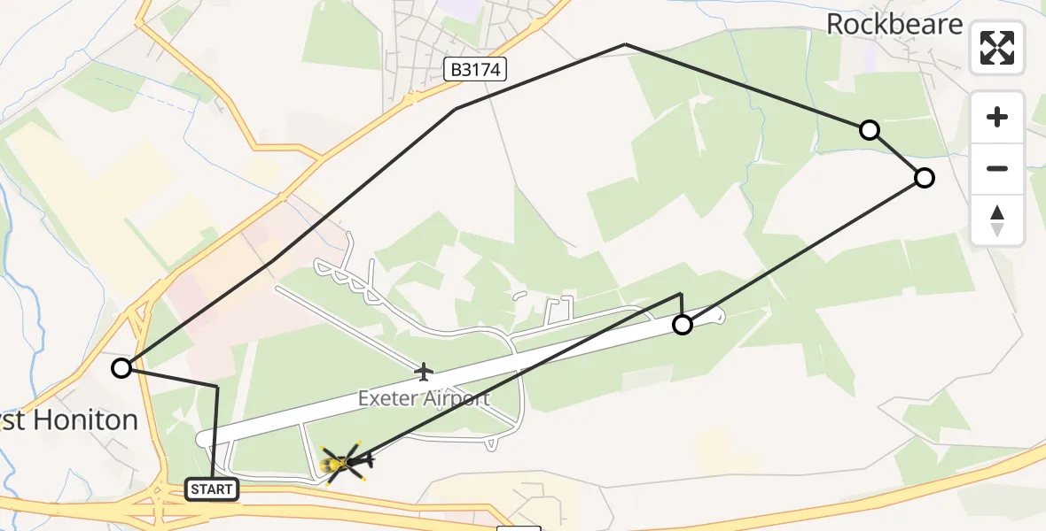 Flight route map: Police Helicopter to Exeter International Airport, Exeter International Airport