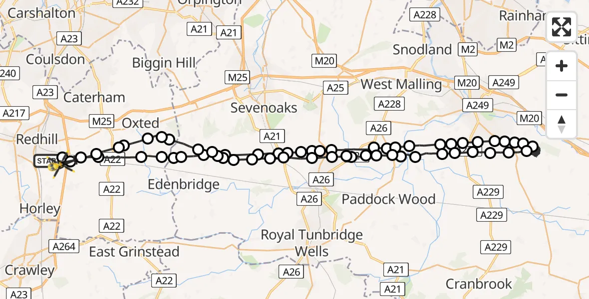 Routekaart van de vlucht: Police Helicopter to South Nutfield, Crab Hill Lane