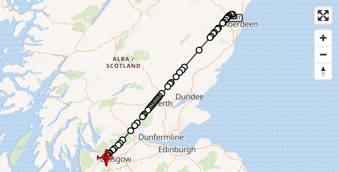 Flight route map: Air Ambulance Aircraft to Glasgow Airport, Glasgow Airport