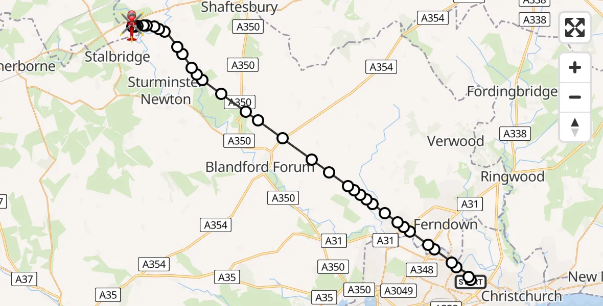 Routekaart van de vlucht: Air Ambulance Helicopter to Henstridge Airfield, Henstridge Airfield