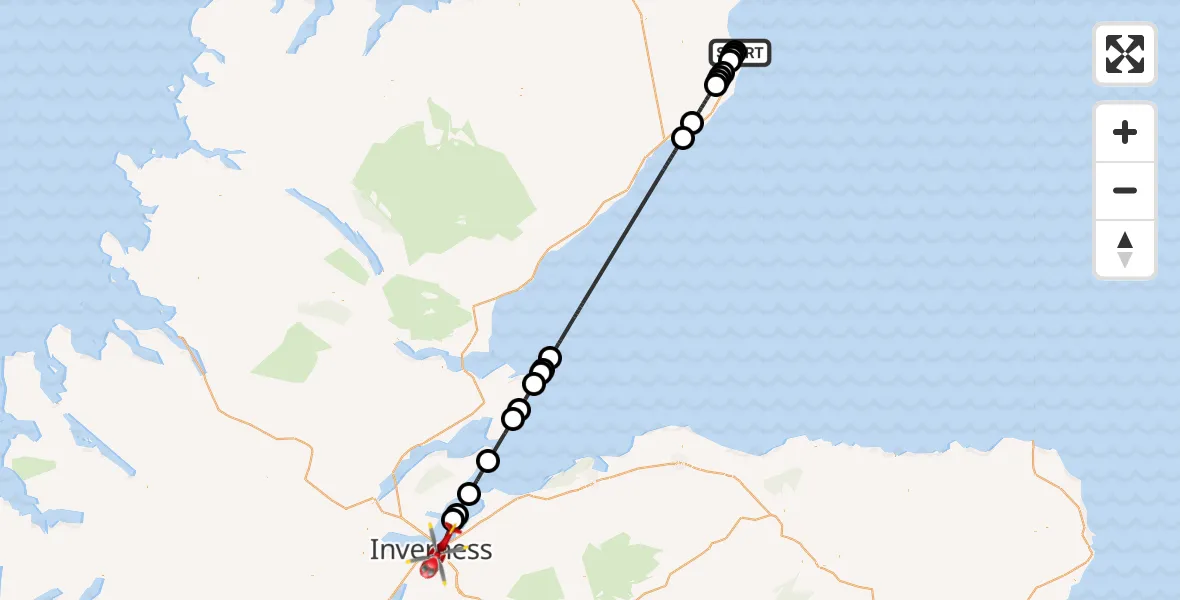 Routekaart van de vlucht: Air Ambulance Helicopter to Inverness, Ashton Road